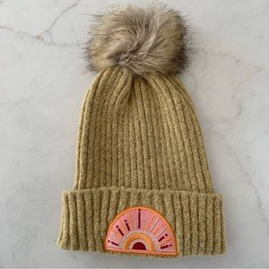 Virginia Wolf Sunray Beanie Furry Bobble One Size Yellow Cozy Soft